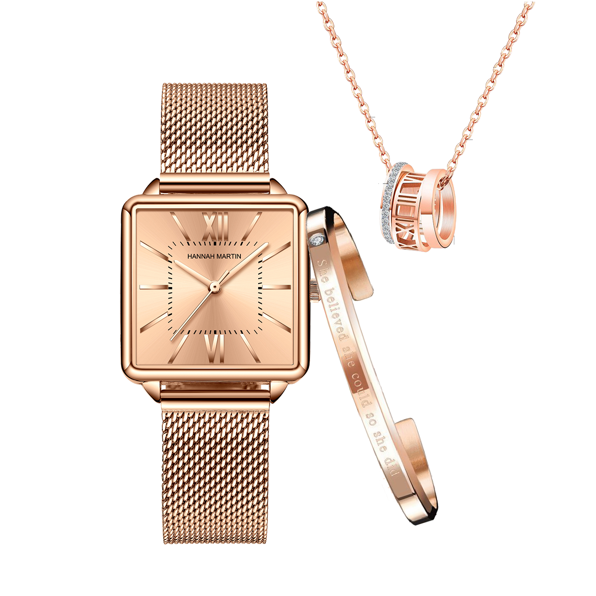 Hannah Martin Cube Women Quartz Watch & Jewelry Set