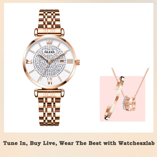 Olevs Lena Bella Stainless Quartz Watch & Jewelry Set