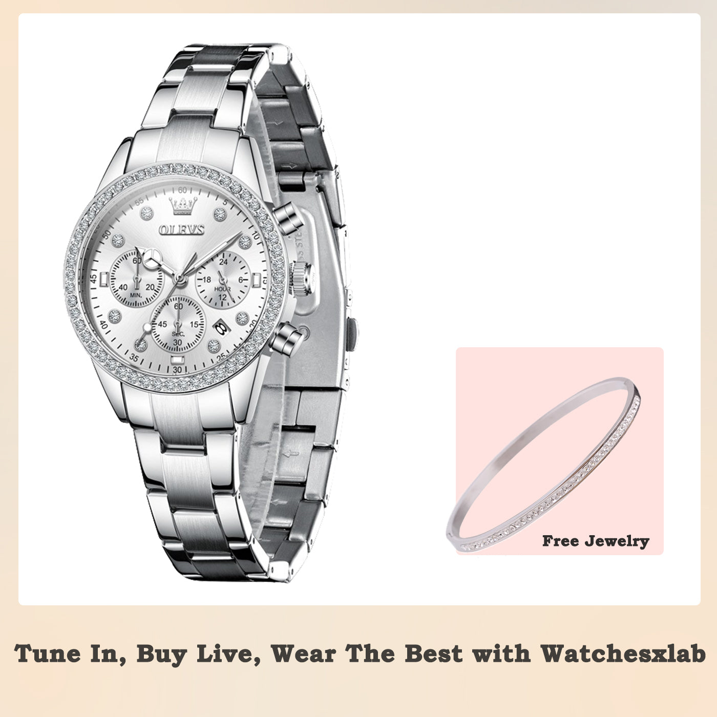 Olevs Melissa Cristal Ladies Quartz Watch & Bangle Set