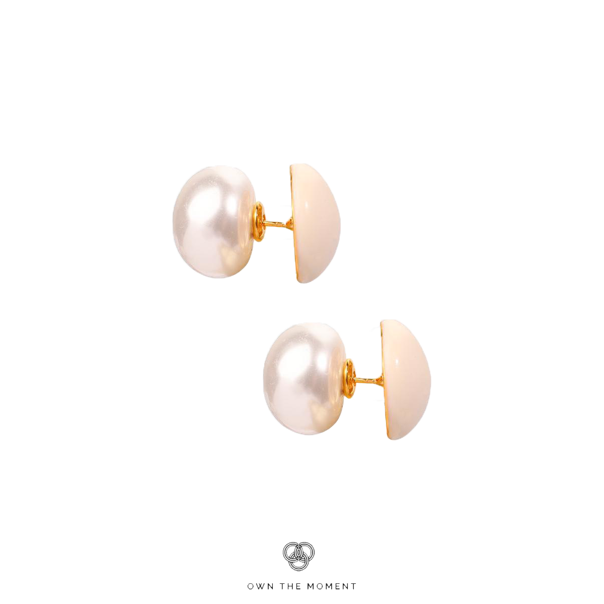 Vintage Copper Enamel Pearl Ear Studs Earrings