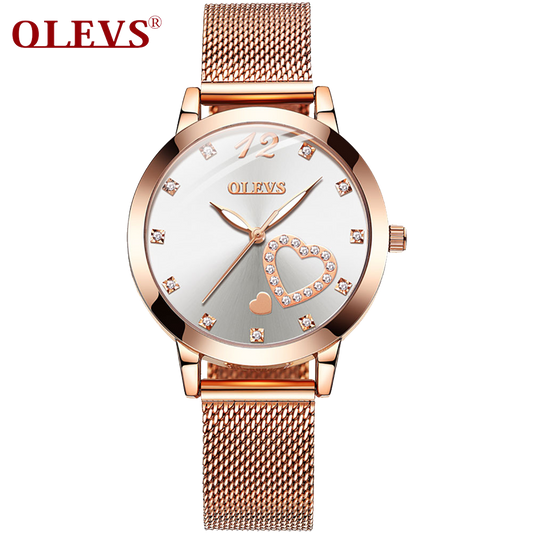 Olevs Lovely Crystal Women Stainless Quartz Watch - White