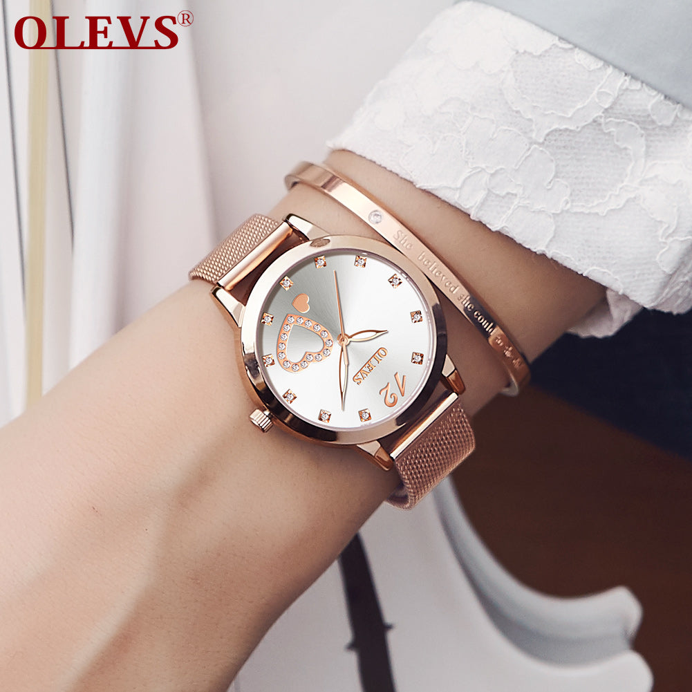 Olevs Lovely Crystal Women Stainless Quartz Watch - White