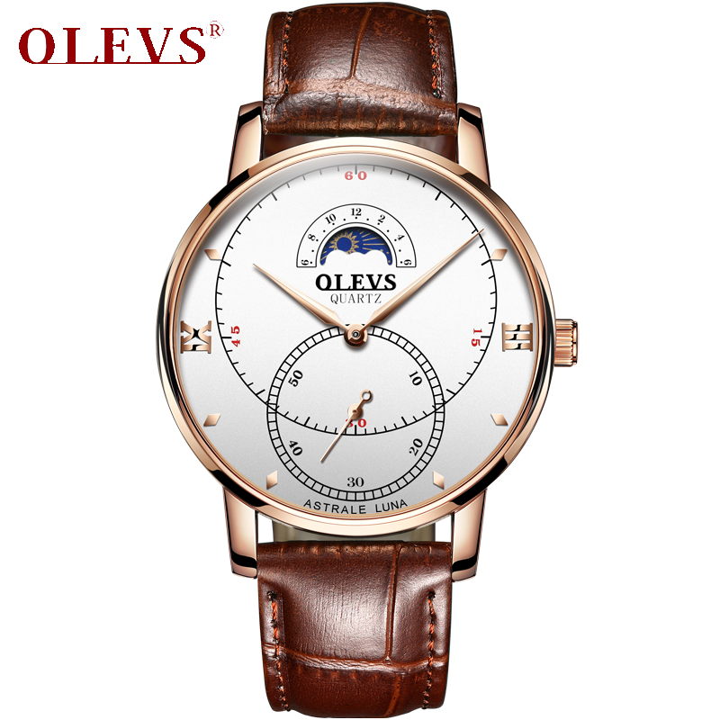 Olevs Tracker Men Leather Quartz Watch