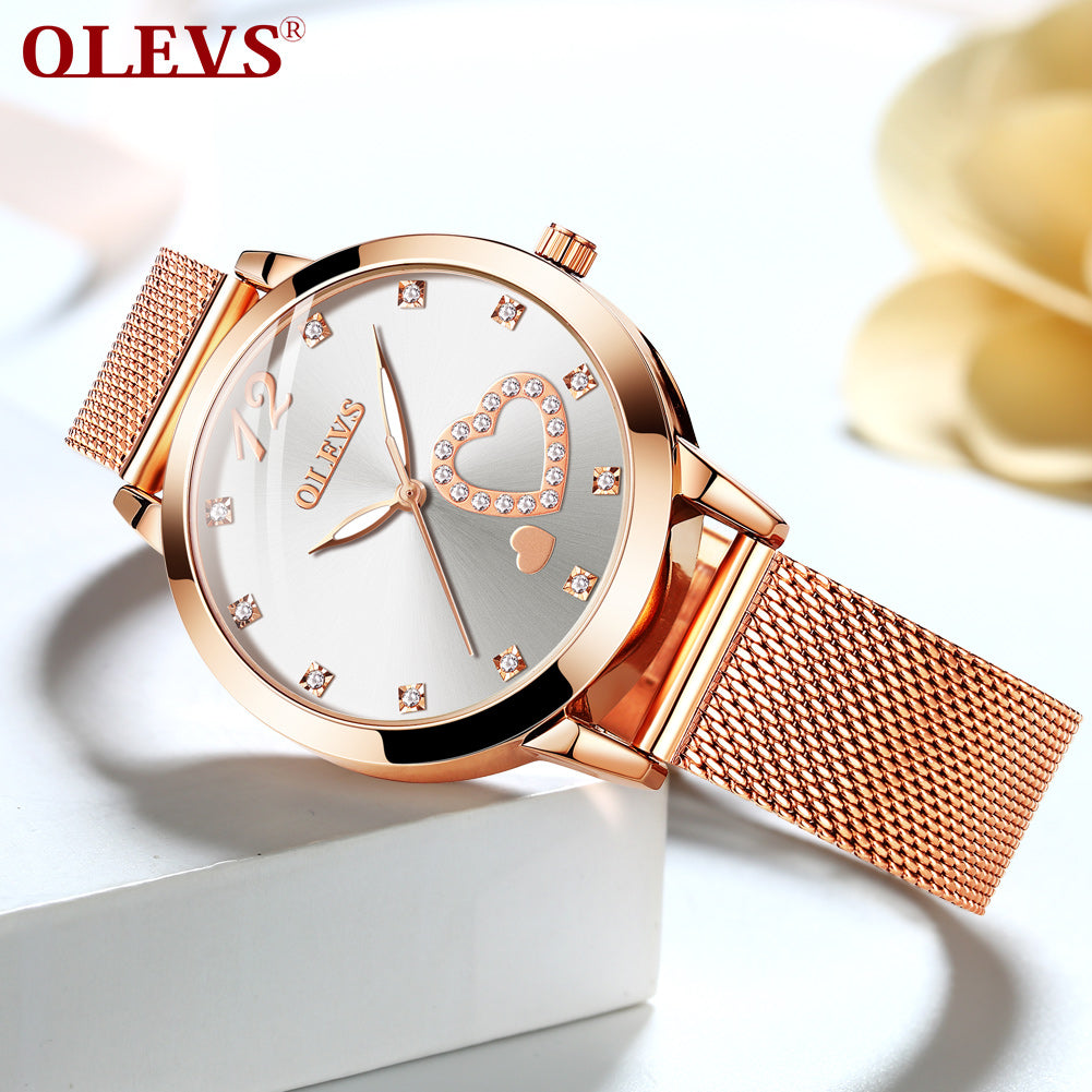 Olevs Lovely Crystal Women Stainless Quartz Watch - White