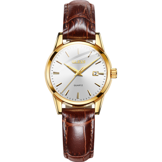 Olevs Classic Leather White and Brown