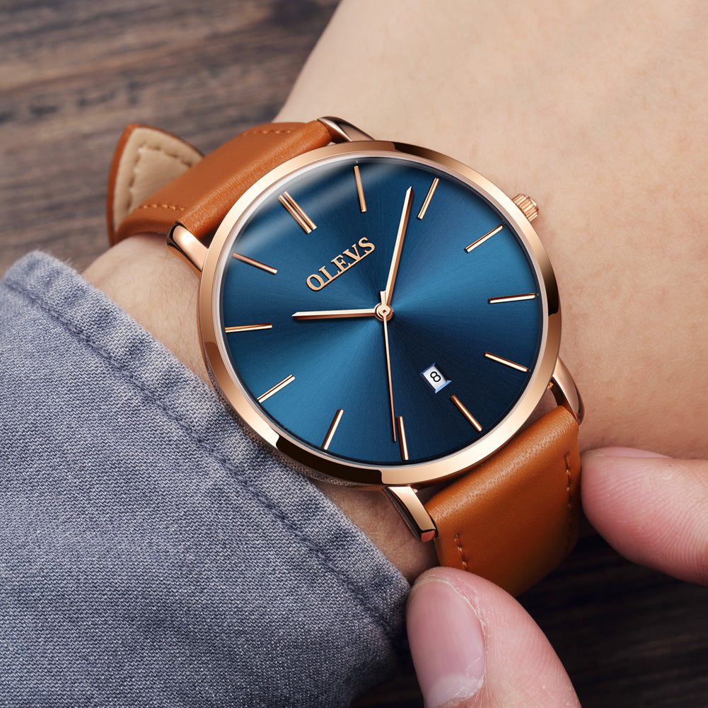 Olevs Ultra Light 40 - GC-Blue with Brown Strap